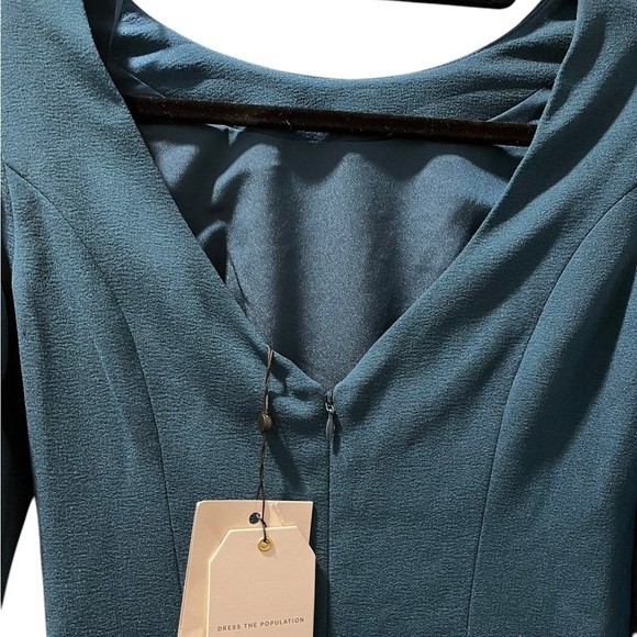 Dress The Population NWT Long Sleeve Scoop Back Midi Dress Size Small Blue - Picture 7 of 7